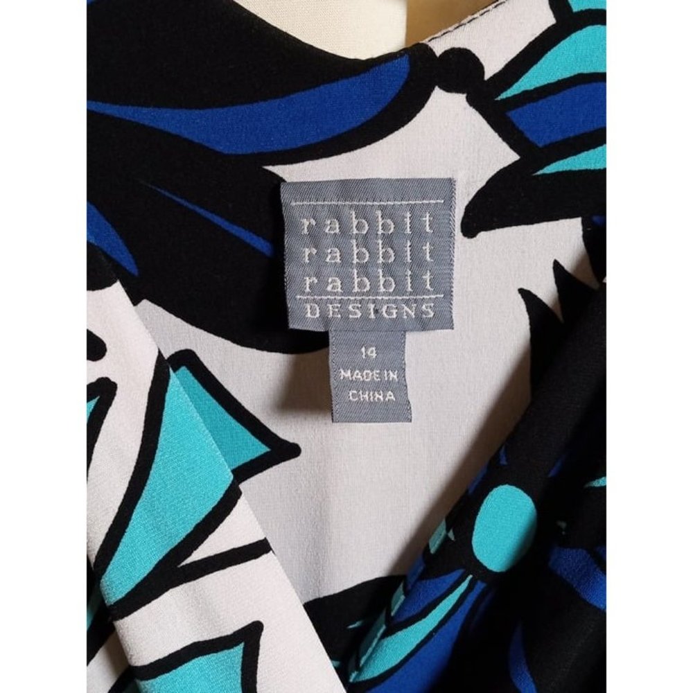 Rabbit Rabbit Rabbit Designs Size 14 Blue V-Neck Belted Dress - Picture 5 of 6
